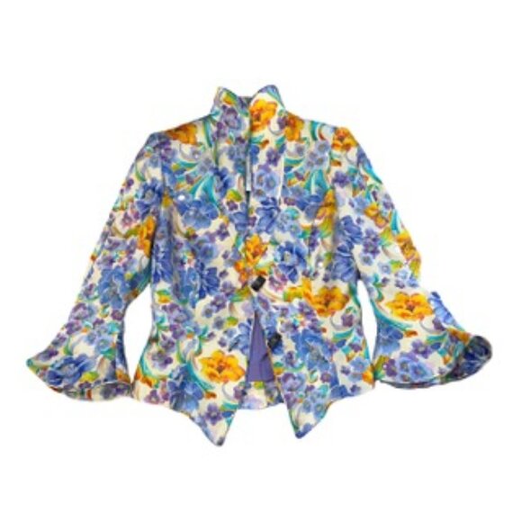 Manzoni Couture 100% Silk Floral Ruffle Jacket